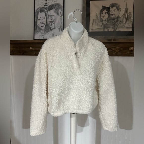 PacSun Jackets & Blazers - PAC Sun cropped Cozy White fleece pullover Sweater with snaps |Sz S | scandigirl